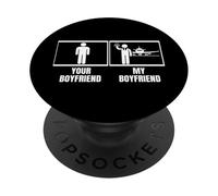 Tripulación de Cabina Tu Novio Mi Novio Auxiliar de Vuelo PopSockets PopGrip Adhesivo