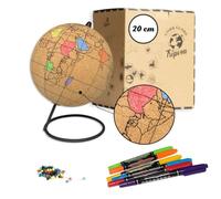 TRIPVEA® Globo terráqueo con Rotulador 20 cm - Corcho Vintage para Colorear - Decoración Temática Viajes - Idea de Regalo Original y Creativa para Amantes de la Geografía