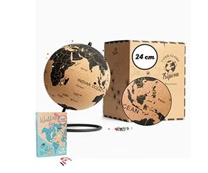 TRIPVEA® Globo terráqueo de corcho vintage + 342 banderas adhesivas para plantar - Mapamundi decorativo con temática de viajes - Idea de regalo ideal para la oficina o para su hijo - Dimensión = 24 cm