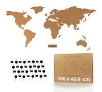 Tripvea - Mapa Mundi de Corcho | Cuadro Mapa del Mundo para Pared 100x46 cm - Mapa Viajero con 50 Chinchetas, Estilo Vintage para Marcar Viajes Realizados