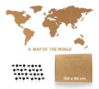 Tripvea - Mapa Mundi de Corcho | Cuadro Mapa del Mundo para Pared - Mapa Viajero con 50 Chinchetas, Estilo Vintage para Marcar Viajes Realizados (150x90)