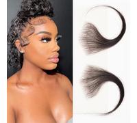 TRIPYGO Edges Hair HD Lace Baby Hair Edges Stripes for Black Women 2 Pcs V, Reusable Invisible Lace Hairline Handmade Fake Edges Baby Hair Real Human Hair Pieces Natura Black