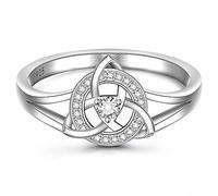 Triquetra Trinidad Celta - Anillo de nudo celta para mujer (plata de ley 925, circonitas, compromiso celta, 6, 7, 8, 9 10), Plata de ley, Zirconia cúbica