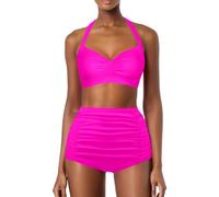 Triquini De Mujer - Bikini Brasileño Mujer Braga Alta Reductores Barriga Bikinis con Aros Vikinis para Mujeres Push Up Trajes De Baño 2 Piezas Swimwear Sexy Bañadores Halter Biquini Talla Grande