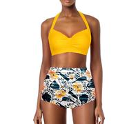 Triquini De Mujer - Bikini Brasileño Mujer Braga Alta Reductores Barriga Bikinis con Aros Vikinis para Mujeres Push Up Trajes De Baño 2 Piezas Swimwear Sexy Bañadores Halter Biquini Talla Grande