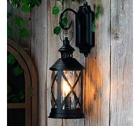 TRIROCKS Farol Colgante Vintage a Batería para Exterior, Lámpara de Pared Metalica sin Cable con Bombilla Edison para Patio, Jardín, Porche y Decoración de Hogar (Negro)