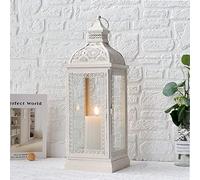 TRIROCKS Farol de Metal Estilo Rústico, Soporte de Vela Grande con Vidrio Templado para Acción de Gracias, Navidad, Sala, Jardín y Patio (Crema)