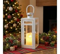 TRIROCKS Farol Decorativo 30 cm Alto, Soporte de Vela con Vidrio Transparente, Ideal para Decoración de Sala, Mesa, Interior y Exterior (Blanco Mate)