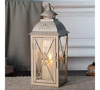 TRIROCKS Farol Decorativo Vintage 34cm Alto, Lámpara Colgante con Vidrio Transparente para Sala, Jardín, Patio y Eventos (Blanco con Toque Dorado)