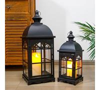 TRIROCKS Juego de 2 faroles decorativos vintage de 51,5 cm de alto, portavelas colgantes con vidrio templado para interiores y exteriores, hogar, patio, jardín, boda, eventos, fiestas (negro)