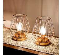 TRIROCKS Juego de 2 Lámparas de Mesa de Metal con Forma de Diamante a Pilas 17 cm de Alto Recargables con Forma de Jaula Luces LED Táctiles Regulables Inalámbricas para Interiores Exteriores