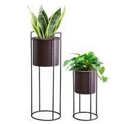 TRIROCKS Juego de 2 macetas con soporte de metal para interiores y exteriores, macetas modernas para sala de estar, esquina, cocina, oficina, jardín, balcón, decoración de patio