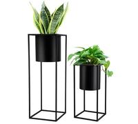 TRIROCKS Juego de 2 macetas con soporte, maceta grande de metal para plantas de interior de 28 y 18 pulgadas de alto, macetas para sala de estar, esquina, cocina, oficina, jardín, balcón y decoración