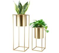 TRIROCKS - Juego de 2 macetas de flores doradas modernas con soporte para plantas de interior, 70 y 45 cm de altura, para salón, cocina, oficina, jardín, balcón, terraza (dorado)