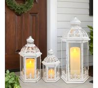 TRIROCKS Juego de 3 faroles decorativos de metal perfectos para jardín, patio