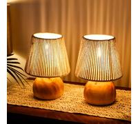 TRIROCKS Juego de lámparas de mesa de cuerda tejida inalámbricas, 20 cm de alto, con base de madera, lámparas bohemias para sala de estar, dormitorio, bodas, fiestas, eventos