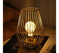 TRIROCKS Lámpara de Mesa de Metal con Batería 21 cm Alta, Lámpara de Vela en Forma de Jaula con Luz Cálida para Patio, Jardín, Bodas y Eventos (Dorado)