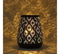 TRIROCKS Lámpara de Mesa Estilo Marroquí 23 cm Alta, Faroles Decorativos a Batería para Sala, Jardín, Patio y Eventos (Negro con Toque Dorado)