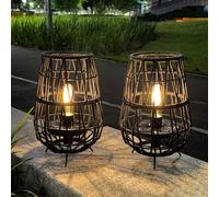 TRIROCKS Luces solares de jardín al aire libre, 2 paquetes de farolillos solares de 30 cm de alto con cuerda de olefina para jardín, impermeables, lámpara de mesa a pilas para patio, decoración al