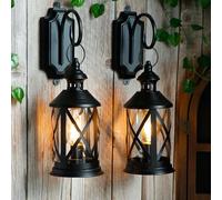 TRIROCKS Set de 2 Apliques Metálicos a Batería 26 cm Altos, Lámparas Decorativas Sin Cable con Luz LED Edison Colgante para Decoración en Casa, Patio, Jardín y Bodas (Negro)