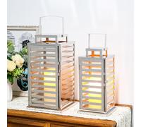 TRIROCKS Set de 2 Faroles de Acero Inoxidable Plateados para Vela, Decoración Moderna para Interior y Exterior