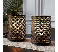 TRIROCKS Set de 2 Lámparas de Mesa a Batería 12x16 cm, Faroles Cordless de Metal con Luz Cálida para Patio, Bodas y Eventos (Patrón Hueco Ondulado)