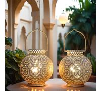 TRIROCKS Set de 2 Lámparas de Mesa Estilo Marroquí 18 cm Altas, Faroles a Batería con Luz LED para Sala, Fiestas y Eventos (Blanco)