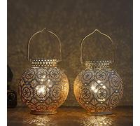 TRIROCKS Set de 2 Lámparas de Mesa Estilo Marroquí 18 cm Altas, Faroles a Batería con Luz LED para Sala, Fiestas y Eventos (Blanco)