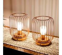 TRIROCKS Set de 2 Lámparas de Mesa Metálicas a Batería 17 cm Altas, Faroles Recargables Sin Cable con Forma de Jaula, Luces LED Regulables para Dormitorios, Oficina, Bodas y Exterior