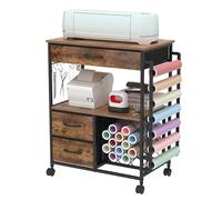 Trironsun Carrito de manualidades enrollable compatible con soporte de máquina de corte Cricut con cajones, soporte de vinilo, carrito de almacenamiento para accesorios de manualidades Cricut (marrón