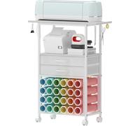 Trironsun Organización Craft Cart compatible con máquinas Cricut Rollender Craft Organizador, 24 soportes para rollos de vinilo, 2 cajones de tela para la sala de manualidades, sala de manualidades
