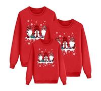 Tris di Felpe Familia Navidad 2025, Camiseta Christmas Cuello Redondo Invierno Camiseta Navideño Reno Suéter de Navidad Conjunto Rojo Cómodo Sweater para papá Mamá Niños, rojo, 5-6 Years