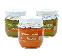 Tris Pesto con Albahaca Genovesa DOP: Clásico, Sin Ajo y Rojo 180 gr x 3