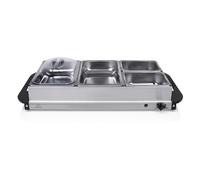 Tristar BP-6285 Servidor de buffet, 2 x 2.4 l + 2 x 1 l, Función Mantenimiento Calor y Placa Calientaplatos, Bandeja Alimentos Calientes con Tapas, Temperatura Ajustable, 300 W, Acero Inoxidable