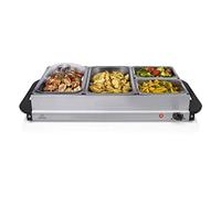 Tristar BP-6285 Servidor de buffet, 2 x 2.4 l + 2 x 1 l, Función Mantenimiento Calor y Placa Calientaplatos, Bandeja Alimentos Calientes con Tapas, Temperatura Ajustable, 300 W, Acero Inoxidable