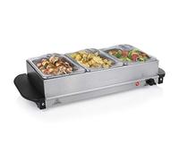 Tristar Calientaplatos Buffet de Acero Inoxidable para Fiestas y Buffets, 4,2 L, Termostato Ajustable, 3 Recipientes Calientaplatos, Función de Placa Calefactora, 200 W, Plateado, BP-6283