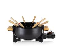 Tristar FO-1108 Set de fondue de bambú 1,5 L para 8 personas - Olla multifunción para fondue de aceite, queso, chocolate y china, incluye 8 tenedores y aro antisalpicaduras, diseño elegante