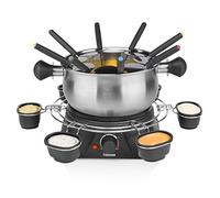 Tristar FO-1109 Olla eléctrica Multifuncional para Fondue de Queso, Chocolate o Aceite, Volumen 1.3 litros, 1400 W, Carcasa de Acero Inoxidable con aro para Salsas, Incluye 8 Tenedores