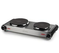 Tristar KP-6248 - Placa doble de cocción acero inoxidable 2 quemadores, 2500 W, color negro y gris
