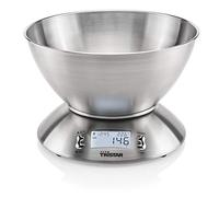 Tristar KW-2436 Báscula de Cocina con bol medidor de acero inoxidable de 2 L de capacidad, Pantalla LCD retroiluminada, Capacidad máxima de 5 kg de peso, función tara, botón de encendido y apagado