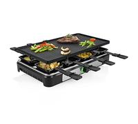 Tristar RA-2748 Raclette multifuncional 3 en 1; Raclette, piedra de cocción, grill, plancha/teppanyaki, Para 8 personas con 8 sartenes de raclette incluidas, 1400 W