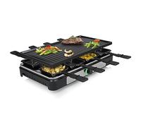 Tristar Raclette - 8 personas - Superficie de cocción 42 x 23 cm - Termostato regulable con anillo luminoso - 1400 W - Negro - RA-2746