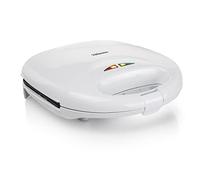 Tristar SA-3050 Sandwichera grill con placas de parrilla, tamaño compacto con compartimento para cable, potencia de 750 W, recubrimiento antiadherente, color Blanco