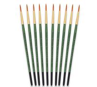 Tristar Serie 104 - Juego de 10 pinceles de pelo sintético planos Taklon dorado/mango verde, color manga verde