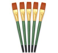 Tristar Serie 104 - Juego de 5 pinceles de pelo sintético planos Taklon dorado/mango verde, color manga verde