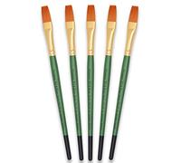Tristar Serie 104 - Juego de 5 pinceles de pelo sintético planos Taklon dorado/mango verde, color manga verde