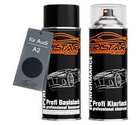TRISTARcolor Pintura automotriz Set de botes de spray para Audi A2 Brillantschwarz/Negro Brillante Pintura base pintura transparente aerosol 400 ml