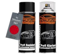 TRISTARcolor Pintura automotriz Set de botes de spray para Mitsubishi R87 Radiant Fire Red/Saronno Red Pintura base pintura transparente aerosol 400 ml