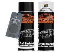 TRISTARcolor Pintura automotriz Set de botes de spray para Mitsubishi U63 Steel Gray Metallic/Pebble Stone Metallic Pintura base pintura transparente aerosol 400 ml