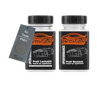 TRISTARcolor Pintura automotriz Set de lápices de retoque para Tesla PN01 Stealth Grey Perl X. Metallic Pintura base pintura transparente, 50 ml cada uno